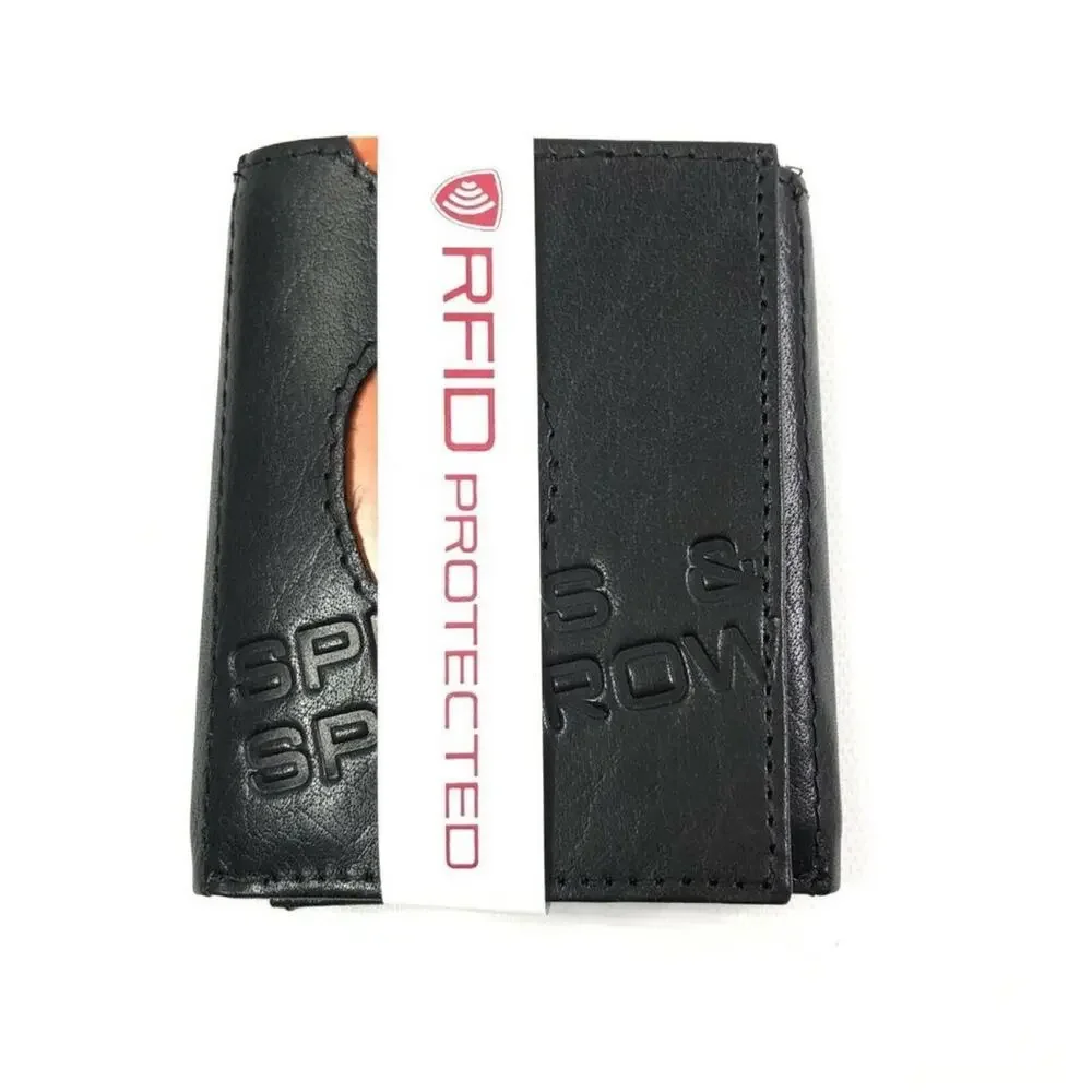 Spikes and Sparrow Austin Black Leather Wallet Trifold Snap RFID Protection New
